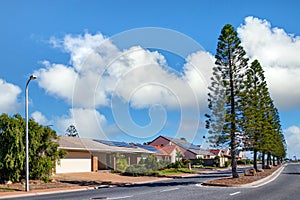 Suburban residential houses with solar panels next to the Lady Ruthven Reserve in Adelaide, Australia