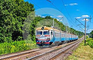 Suburban train in Kiev Region of Ukraine