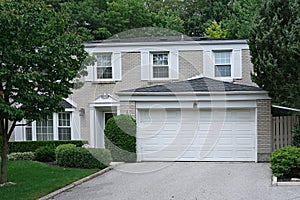 Suburban two story house with double garage