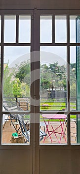 Suburbian garden through window