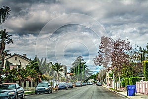 Suburbs in Los Angeles under a cloudy sky