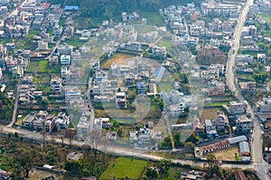 Suburbs of Pokhara aerial view