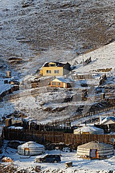 Yurts and houses of suburbs of Ulaan Baatar on the hills