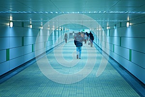 Subway corridor and people walking