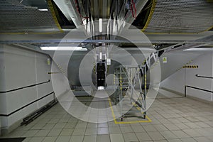 Subway escalators. Bottom view