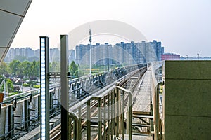 Subway line overpass from the driver\'s cab in Beijing