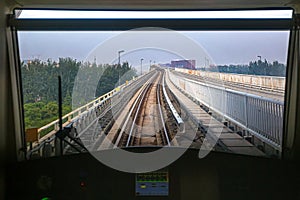 Subway line overpass from the driver\'s cab in Beijing