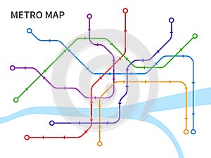 Subway map. Scheme underground and overground transport urban railway, graphic plan line connection city public
