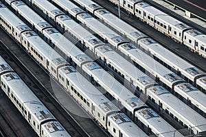 Subway metro train station depo parking with many railway routes.