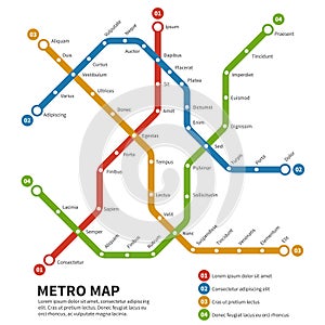 Subway, metro vector map. Template of city transportation scheme