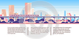 Subway monorail over city skyscraper business infographic template cityscape background skyline flat horizontal banner