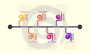 Subway roadmap timeline elements with markpoint graph think search gear target icons. vector illustration eps10