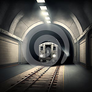 Subway running through the tunnel.