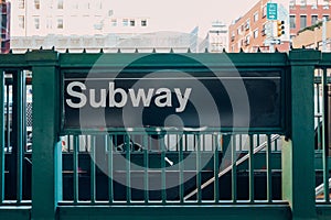 Subway sign at the entrance to the station in New York, USA
