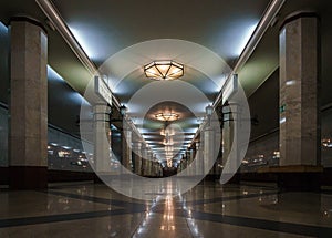 Subway station with columns. Underground.