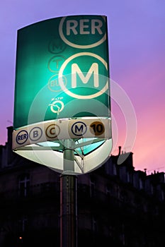 Subway sign metro RER station Paris