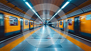 Subway Station With Speeding Train