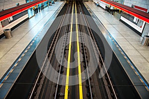 Subway station view on rails