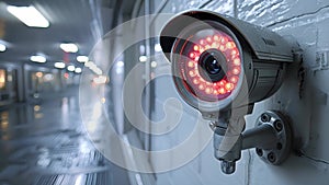 Subway surveillance camera records footage for security and safety