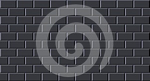 Subway tile seamless pattern. Realistic black masonry for metro, kitchen, bathroom design. Brick tiled texture for
