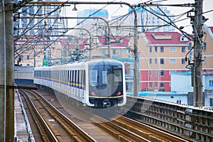 Subway train arriving to station