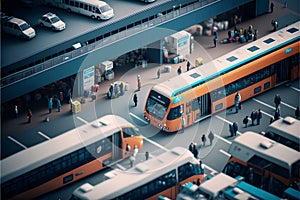 Subway train on the background of a crowd of people. 3d rendering