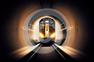 subway train, with its lights and windows flashing, barreling through the tunnel