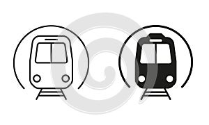 Subway Train Line and Silhouette Black Icon Set. Metro Station Pictogram. Underground Station for Electric Public