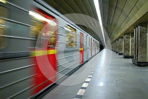 Subway train in motion