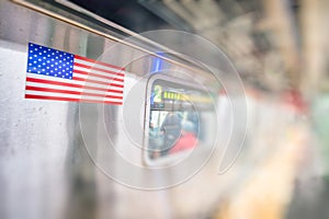 Subway train in New York, blurred view