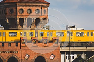 Subway train on oberbaum bridge in Berlin