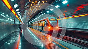 Subway Train Passing Through Subway Station