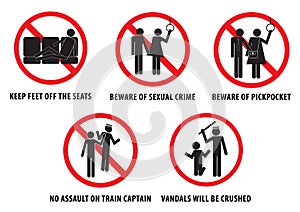 Subway train prohibit or bus prohibit signs, for vandals. isolated, easy to modify