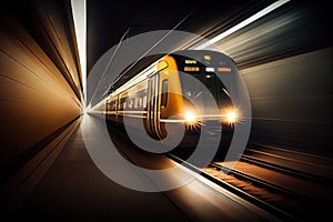 subway train, speeding through tunnel, with blurred lights and sounds