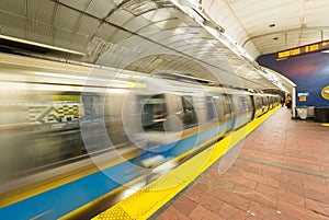 Subway train speeding up, Boston