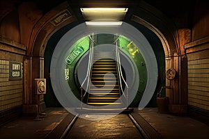 subway tunnel with emergency exit and fire escape stairs, ready for evacuation