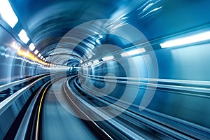 subway tunnel with motion blur in blue tonality. abstract background