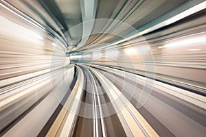 Subway underground metro tunnel with blurry rail tracks