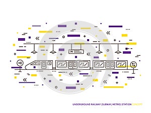 Subway underground railway station linear vector illustration