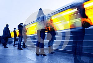 Subway. Underground station. Moving train. Motion blur