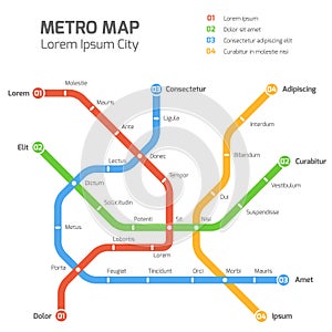 Subway vector map template. City metro transportation scheme