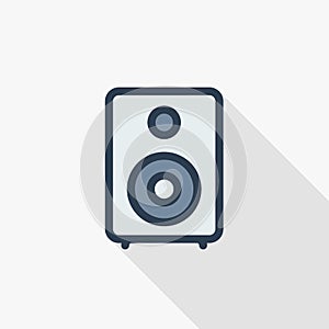 Subwoofer speaker thin line flat color icon. Linear vector symbol. Colorful long shadow design. photo