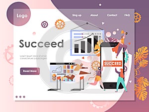 Succeed vector website landing page design template