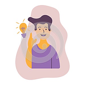 Succeeded beard businessman character thinking. Human thinking is surrounded by question marks. Business concept illustration