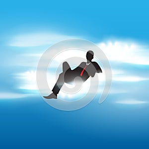 Succesful businessman sitting on a cloud