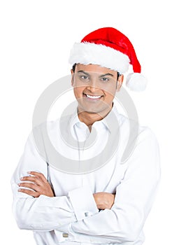 Succesful, confident young man in santa claus hat