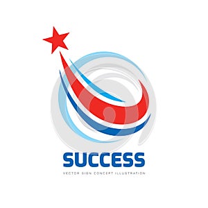 Success - abstract vector logo. Design elements with star sign. Development symbol. Progress icon. Growth and start-up concept ill