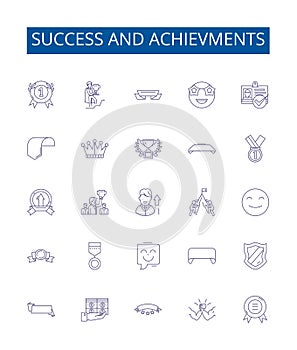 Success and achievments line icons signs set. Design collection of Achievement, Success, Accomplishment, Prize, Triumph