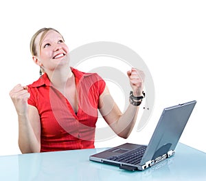 Success! Attractive Businesswoman with Laptop