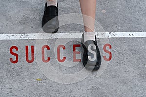 Success background concept, women walking,  road to success